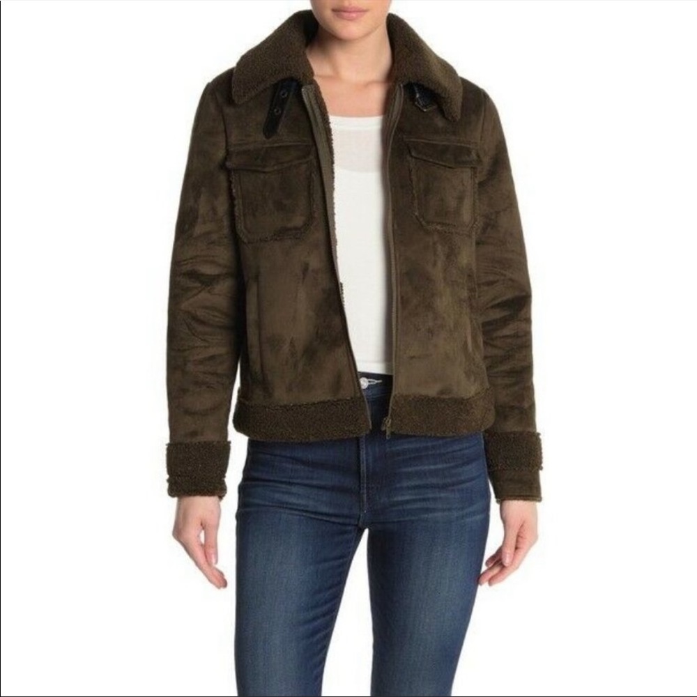 Mother Denim dark green shearling bomber jacket